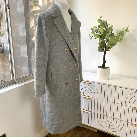 GUESS NWT Textured Wool Blend Double Breasted Coat Light Stone Heather Size S - Picture 7 of 16